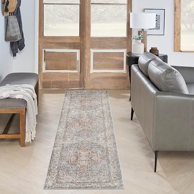 Nourison Home Astra Machine Washable Denim Multicolor 2'2" x 10' Area Rug - Easy Clean, Non Shedding, Bed Room, Living Room, Dining Room, Kitchen (10' Runner)