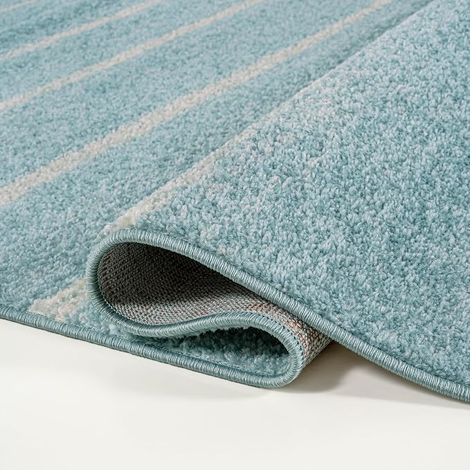 JONATHAN Y Williamsburg Minimalist Stripe Turquoise/Cream Indoor Area Rug, 3x5, Contemporary, Modern, Easy-Cleaning for Living Room, Bedroom, Kitchen, Pet Friendly, Non-Shedding (MOH201B-3)