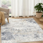 Square Area Rug Living Room Rugs - 5x5 Washable Large Soft Indoor Neutral Modern Abstract Low Pile Rug Carpet for Bedroom Dining Room Farmhouse Home Office - Beige Blue
