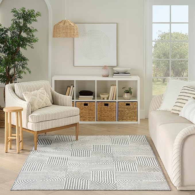 Nourison Home Textured Home Charcoal Ivory 5'3" x 7' Area Rug - Easy Clean, Non Shedding, Bed Room, Living Room, Dining Room, Kitchen (5' x 7')