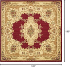 Rugs.com Chateau Collection Rug – 10' Square Red Medium Rug Perfect for Living Rooms, Kitchens, Entryways