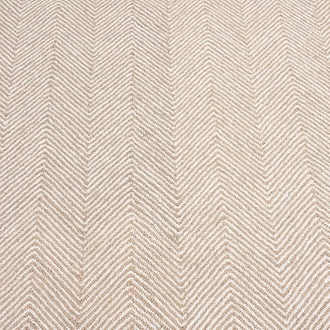 Modern Herringbone Chevron Collection Handcrafted Wool Area Rug - Durable, Zigzag Pattern, for High Traffic, Contemporary Design for Living Room, Bedroom, Dining Room Decor (Sand Beige, 9' round)