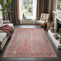 GLN Rugs Traditional Collection - Machine Washable Area Rug, Traditional Washable, Non Slip, Low Pile Chenille Rug, Living Room, Bedroom, Kitchen Rug (6' x 9' Pink/Cream)