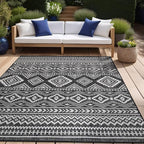Beverly Rug Waikiki Boho Indoor Outdoor Rug 8x10, Washable Outside Carpet for Patio, Deck, Porch, Bohemian Area Rug, Farmhouse Rugs, Aztec Tribal Rug, Black and White