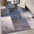 Rugshop Blue Modern Distressed Boxes Area Rug — Non-Shedding for Bedroom, Home Office and Entryway 3' x 5'