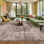 Brown Living Room Rug 8x10 - Retro Washable Rug for Dining Room, Fireplace, Bedroom, Non Slip Low Pile Abstract Warm Tan and Terracotta