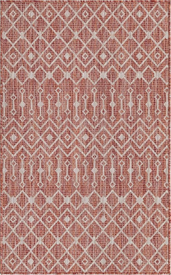 Unique Loom Outdoor Trellis Collection Area Rug - Tribal Trellis (3' 3" x 5' 3" Rectangle, Rust Red/ Ivory)