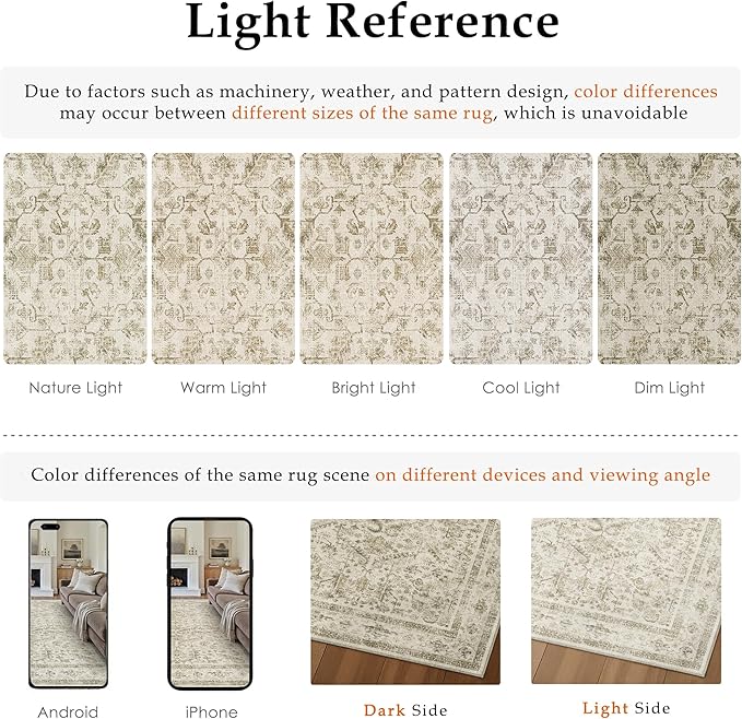 Taupe 8x10 Area Rug Vintage Washable Living Room Carpet Non Slip Bedroom Indoor Office Low Pile Large Traditional Distressed Retro Accent Rug for Dining Room Bathroom Kitchen