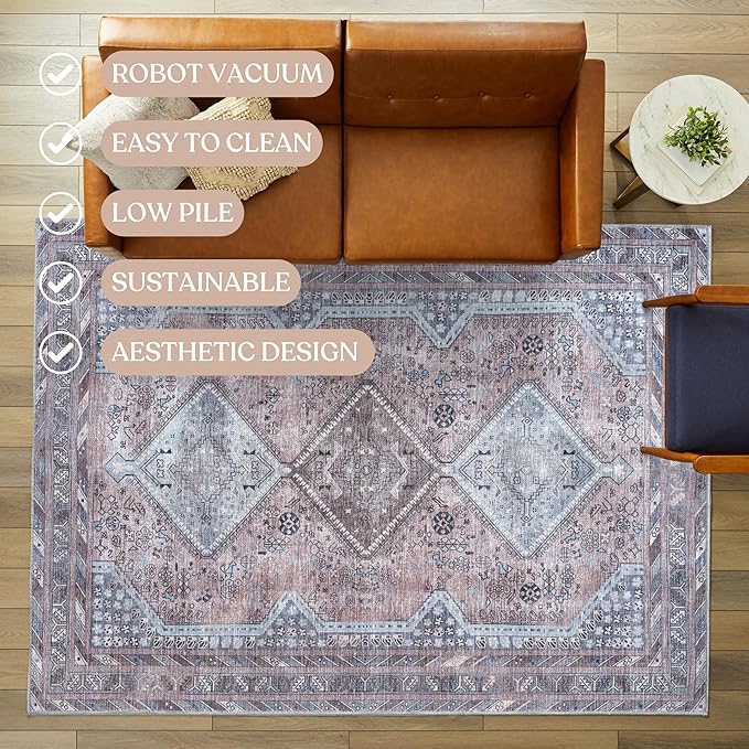 Fame Living Washable Area Rug. Modern Farmhouse. Vintage. Turkish. Bohemian. Distressed. Oriental. Traditional. Rugs for Living Room. Dining. Bedroom. Office. Entryway. Foyer. (863BM, 5' x 6'9")