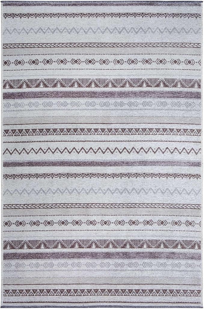 Alfa Rich 4x6 Gray Off White Washable Area Rugs for Living Room Bedroom Kitchen Decor Cotton Rug