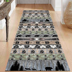 Bear Rug for Runner Rug, 3.3x10ft, Rustic Black Bear Wood Saw Compass Pine Oil Lamp Pattern Long Runner Rug, Camping Theme Multi-Color Stitching Non-Slip Floor Carpet, Cabin Style Home Decoration