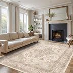 vivorug 3x5 Rug, Small Neutral Area Rug for Living Room, Bedroom, Kitchen, Machine Washable Non-Slip Throw Rug, Vintage Floral Carpet for Entryway Nursery Coffee Table - Durable (Beige)