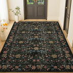 DUKINO 4x6 Rugs for Living Room, Lightweight Non Slip Washable Rug with Low Pile Design, Vintage Floral Non-Shedding Soft Carpet for Living Room, Bedroom, Farmhouse, Office, Bathroom, Black