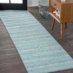 JONATHAN Y Williamsburg Minimalist Stripe Turquoise/Cream Runner Rug, 2x8, Contemporary, Modern, Easy-Cleaning for Living Room, Bedroom, Kitchen, Pet Friendly, Non-Shedding (MOH201B-28)