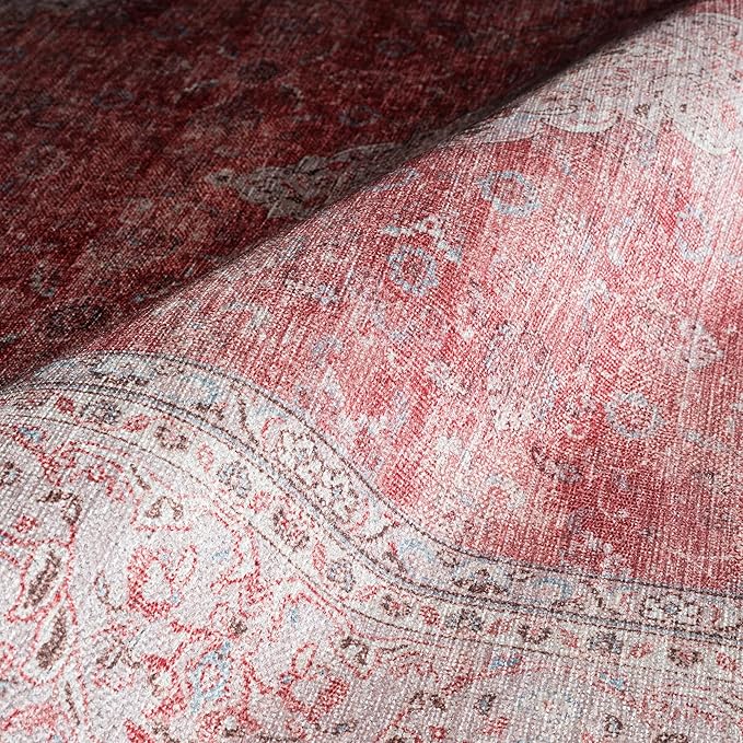 Fame Rugs Turkish Rug. Washable Vintage Oriental Antique Inspired Traditional Doormat Small Modern Area Rugs Luxury Entryway Entry Bedroom Bathroom Kitchen (410CP, 2'5 x 13'1)