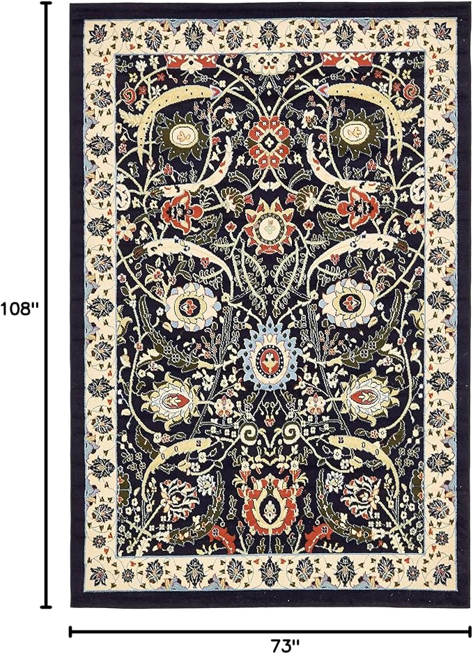 Unique Loom Espahan Collection Area Rug - Cape Cod (6' 1" x 9' Rectangle, Navy Blue/ Black)