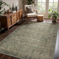 8x10 Area Rug Machine Washable Boho Rug for Living Room,Ultra-Thin Low Pile Carpet,Lightweight Indoor Printed Rug,Non Slip Floral Area Rug for Bedroom, Dining Room, Home Office,Muted Green