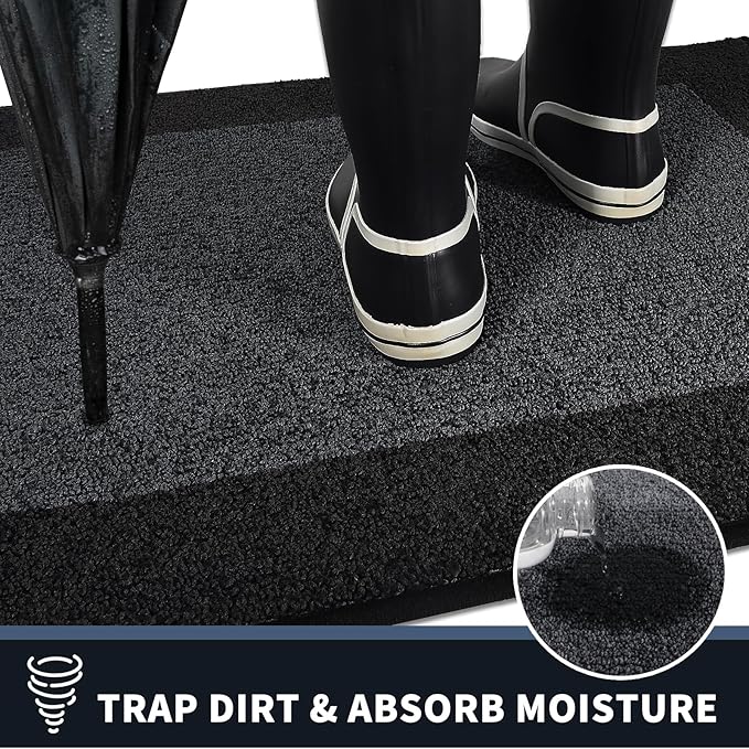 PURRUGS Dirt Trapping Door Mat 32" x 84", Non-Slip/Skid Machine Washable Entryway Rug, Shoes Scraper, Throw Rug, Super Absorbent Area Rug for Muddy Wet Shoes and Paws, Bluish Grey & Charcoal