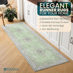 Istana Hallway Runner Rug 2.5x8 - Green Kitchen Rugs Non Slip Washable -Silk's Soft Touch Carpet Runner - Stylish Rugs for Home