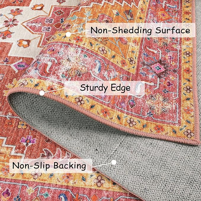 Moynesa Ultra-Thin Washable Pink Long Bathroom Rug - 2x7 Kitchen Carpet Runner, Non Skid Non Shedding Low Pile Bedroom Mat for Laundry Living Room Hall Foyer