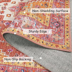 Moynesa Ultra-Thin Washable Runner Rug - 2'6"x8' Pink Runners for Hallways, Boho Non-Slip Bedroom Rug Runner, Vintage Oriental Medallion Kitchen Carpet Runner for Home Entrance Decor