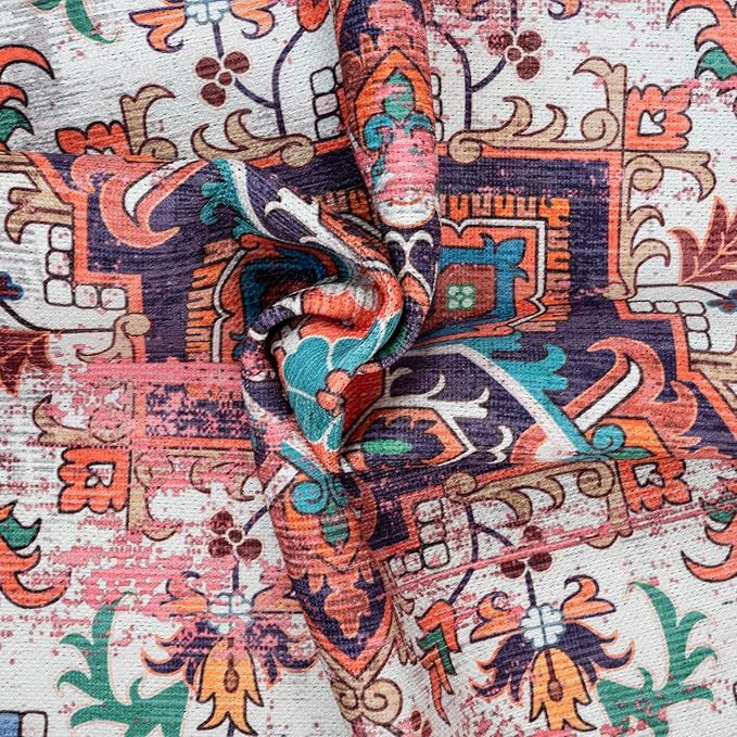 GLN Rugs Traditional Collection - Machine Washable Area Rug, Traditional Washable, Non Slip, Low Pile Chenille Rug, Living Room, Bedroom, Kitchen Rug (2'6" x 7' Pink/Multicolor)