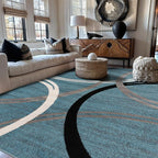 Rugshop Modern Wavy Circles Design Area Rug, Fade-Resistant Carpet for Living Room, Bedroom, or Office, Blue, 6'6" x 9'