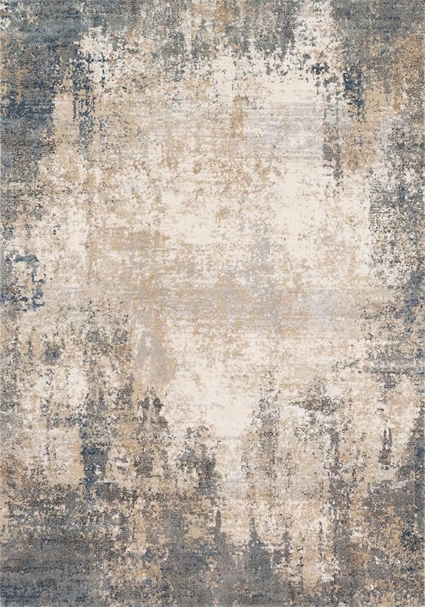 Loloi Teagan Collection TEA-08 Ivory/Mist 3'-4" x 5'-7" Accent Rug, Large, Soft Neutral Rug, High-Traffic for Living Room, Bedroom, Home Office, Dining Area