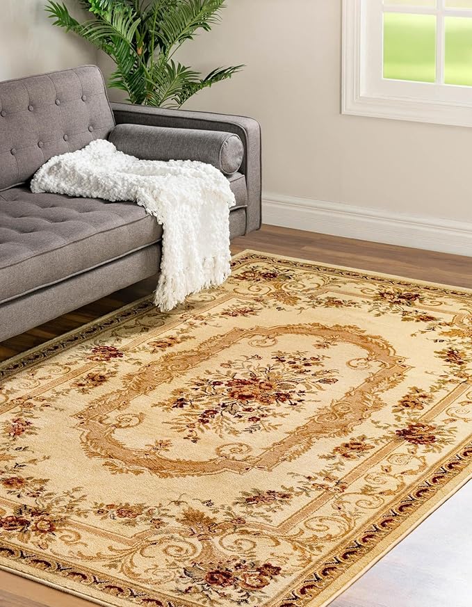 Rugs.com Chateau Collection Rug – 8' x 10' Cream Medium Rug Perfect for Living Rooms, Large Dining Rooms, Open Floorplans