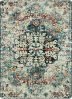 Lahome Bohemian Floral Medallion Area Rug - 4x6 Teal Soft Bedroom Rug Washable Entryway Mat, Non Slip Pet Friendly Indoor Floor Accent Carpet for Bathroom Mudroom Basement Studio