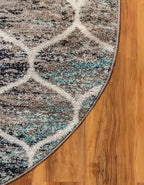 Rugs.com Lattice Frieze Collection Rug – 7' x 10' Oval Blue Multi Medium Rug Perfect for Living Rooms, Large Dining Rooms, Open Floorplans