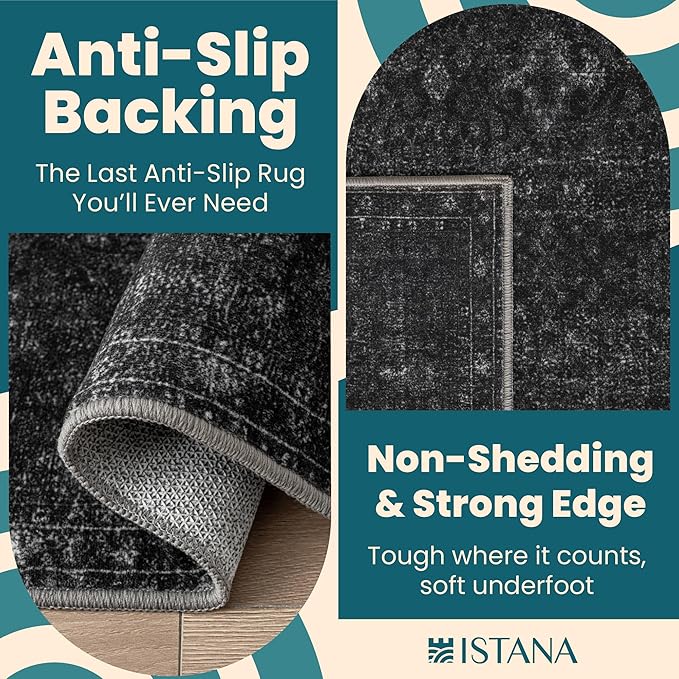 Istana 2x3 Area Rug - Black Boho Rugs for Living Room 2x3 - Foldable Small Rugs for Bedroom - Stain Resistant Washable Rug Non Slip - Eco-Friendly Area Rugs Indoor