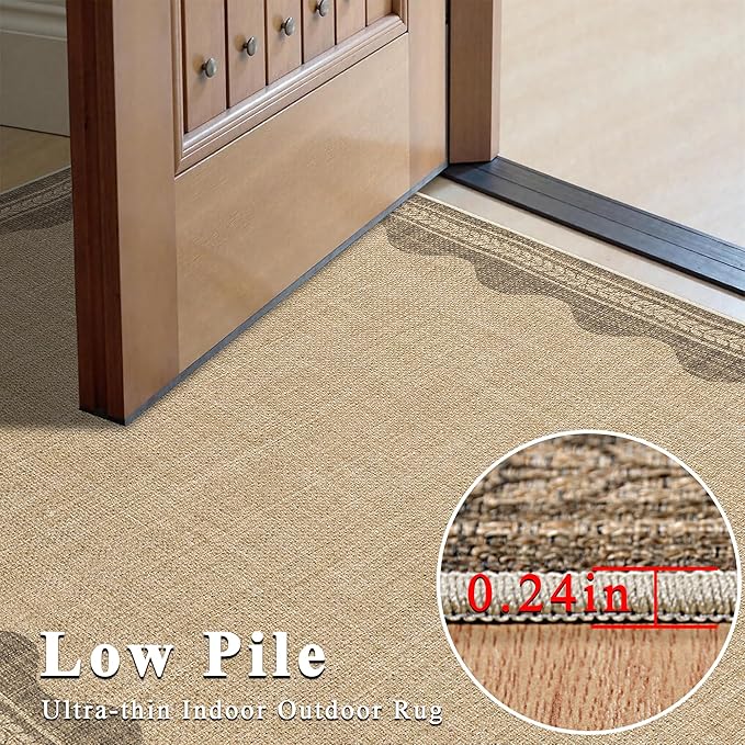 Easy Jute Rug 8x10 Outdoor Rug Scalloped Washable Rugs for Living Room Bedroom Non Slip Neutral Farmhouse Indoor Outdoor Carpet for Backyard Patio Office
