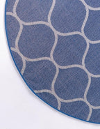 Rugs.com Lattice Frieze Collection Rug – 8' Round Navy Blue Medium Rug Perfect for Kitchens, Dining Rooms