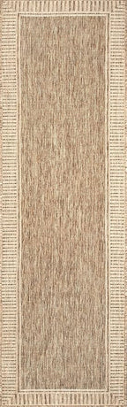 Nuloom Asha Light Brown/Ivory, 2' x 6', Casual, Striped Border, Soft and Cozy, High Traffic, Stain Resistant, Easy Clean, Durable Runner for Indoor/Outdoor Patio, Deck, Porch, Garden, Courtyard