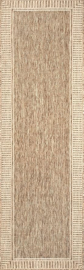 Nuloom Asha Light Brown/Ivory, 2' x 10', Casual, Striped Border, Soft and Cozy, High Traffic, Stain Resistant, Easy Clean, Durable Runner for Indoor/Outdoor Patio, Deck, Porch, Garden, Courtyard