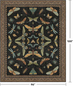 Black Washable Insect Area Rugs 8x10 for Living Room, Bedroom, Dining Room Under Table, Playroom, Large Dark Whimsical Boho Indoor Rug, Ultra Soft Low Pile Non Slip