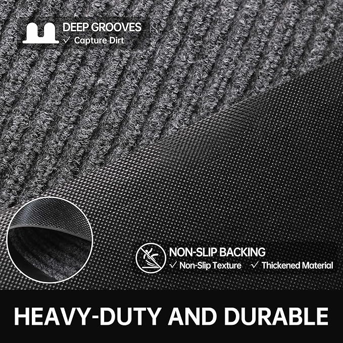 Front Door Mat, 3' x 10' Heavy Duty Indoor Outdoor Welcome Mat for Entryway, Commercial Entrance, Low Profile, Non-Slip, Durable Rubber Backing for Patio, Home
