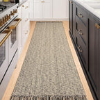 Collive Long Carpet Runners for Hallways 2.6x8ft, Washable Kitchen Rug Indoor Sink Rug, Natural/Black Woven Entryway Runner Rugs Low-Profile Front Door Floor Rug for Laundry Room Bedroom Outdoor Decor