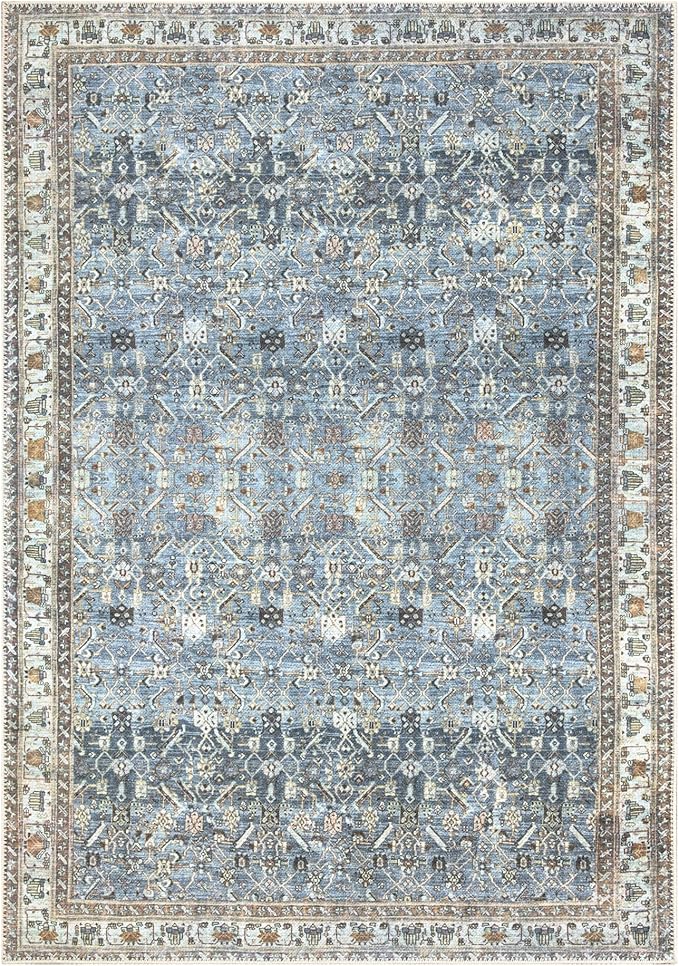 Bloom Rugs Washable Non-Slip 3' x 5' Rug - Blue/Beige Traditional Area Rug for Living Room, Bedroom, Dining Room, and Kitchen - Exact Size: 3' x 5'