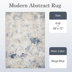 4x6 Washable Area Rugs - Modern Abstract Rugs for Living Room Non-Slip Low Pile Soft Machine Washable Carpet for Bedroom, Dining Room, Nursery, Home Office, Farmhouse (4'x6' Beige Blue)