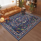 Rugcomf Area Rug 4x6 Rug Washable Rugs Floral Non Slip Low Pile Small Carpet for Bedroom, Bedside, Kids Room, Office, Dining Room(Blue)