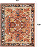 EnHomee 8x10 Washable Area Rugs for Bedroom, Boho Vintage Rugs, Foldable Area Rug for Dining Room, Non-Slip Soft Living Room Rug, Low Pile Large Carpet for Bathroom, Red