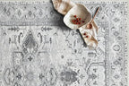 Fame Living Faded Oushak Rug, Turkish Vintage Floral Pastel Large Oversized Area Rugs for Living Room Dining Bedroom Kitchen Bathroom Nursery (848CrNv, 2' x 3')