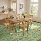 DUKINO 5x7 Rug, Washable Animal Living Room Rug with Non Slip Vintage Design, Soft Low Pile Large Carpet for Bedroom, Nursery, Dining Room, Farmhouse, Playroom, Light Green