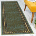 Antep Rugs Alfombras Modern Bordered 2x7 Non-Skid (Non-Slip) Low Profile Pile Rubber Backing Indoor Area Runner Rugs (Green, 2' x 7')