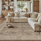 9x12 Rust Brown Area Rug for Living Room Bedroom Neutral Soft Non Slip Rug Low Pile Vintage Distressed Large Carpet for Dining Room Nursery Office Indoor