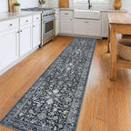 KILOCOCO Hallway Runner 2x10 Rug Runner Printed Vintage Floral Washable Non-Slip Rubber Backed Runners for Hallways Kitchen Laundry Room Entryway Bedroom, Charcoal