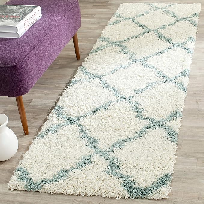 SAFAVIEH Dallas Shag Collection Accent Rug - 3' x 5', Ivory & Beige, Trellis Design, Non-Shedding & Easy Care, 1.5-inch Thick Ideal for High Traffic Areas in Entryway, Living Room, Bedroom (SGD257B)