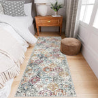 Lahome Moroccan Trellis Hallway Runner Rug, 2x6 Kitchen Runner Rugs Non Skid Washable, Vintage Laundry Room Rug Ultra-Thin Long Carpet for Bathroom Bedroom Entryway, Aqua/Multi